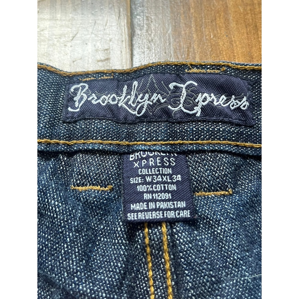 Brooklyn Xpress Mens Dark Wash Embroidered Straight Leg Denim Jeans W34 L34 - Picture 2 of 8